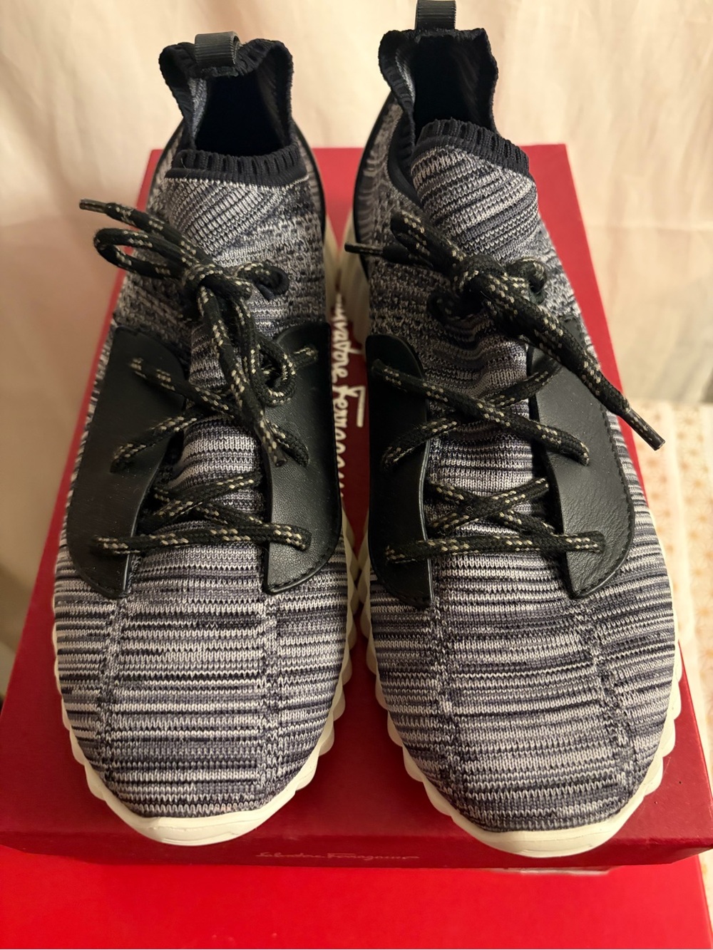 Salvatore Ferragamo women’s Knit Sneakers in Black and Gray